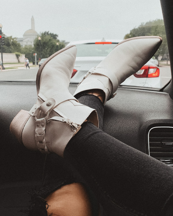 white ankle booties fall outfit essentials